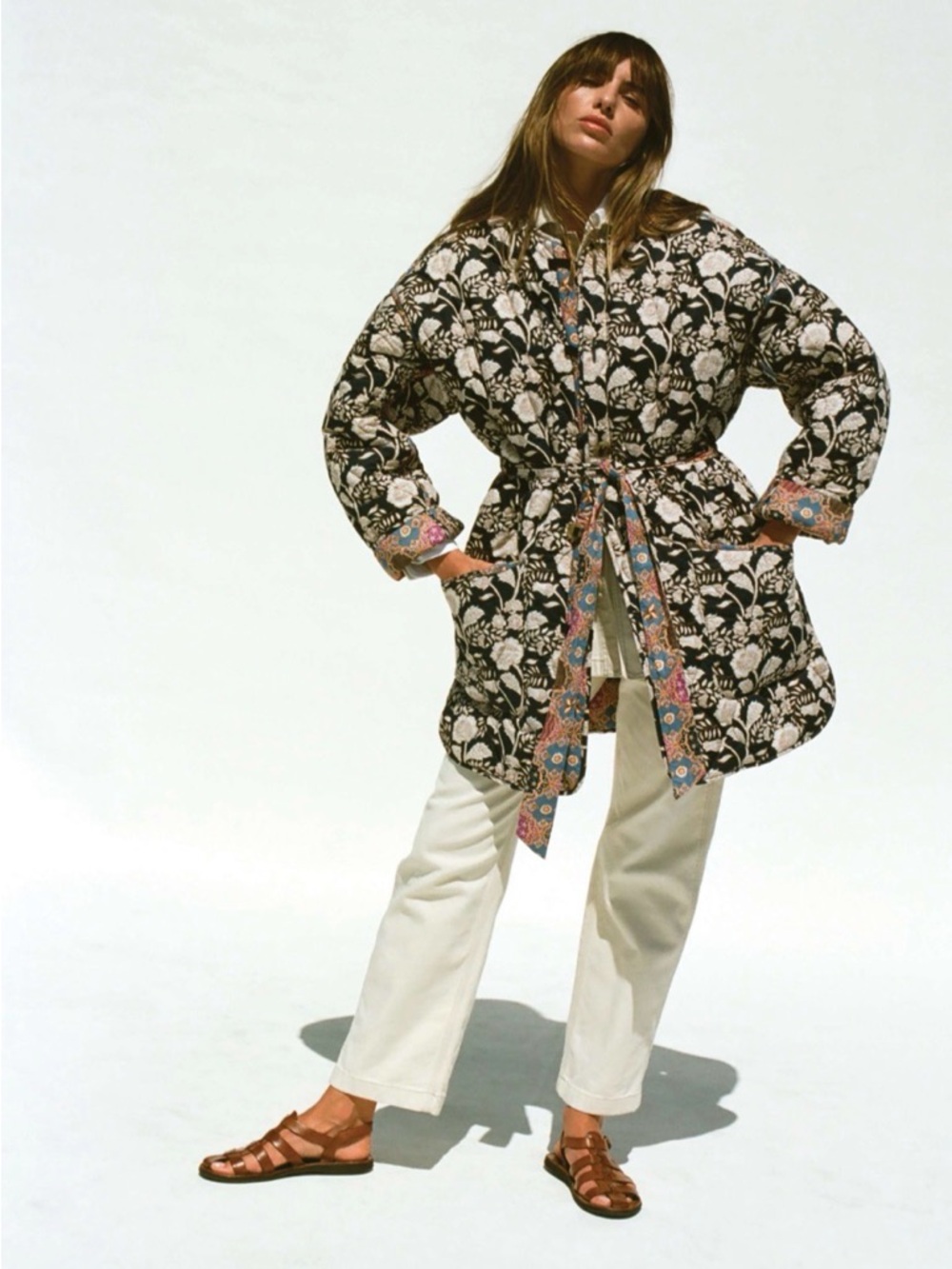 Faherty Black & Cream Floral Utility Jacket with Contrasting Trim